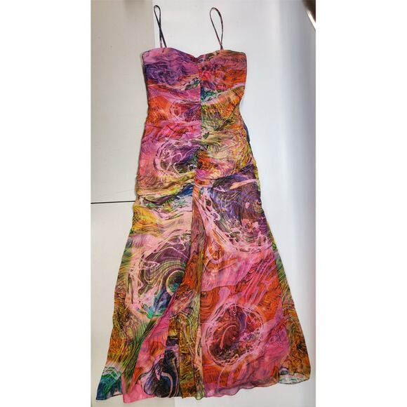 JS Boutique Y2K 2000s Ruched Chiffon-esque Maxi Dress Multicolor Size 4 - Picture 3 of 8